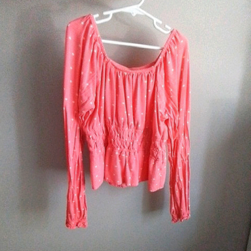 Art Class Coral Blouse with White Dots